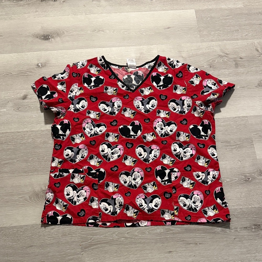 Disney Women’s Red Mickey Mouse Scrub Shirt
